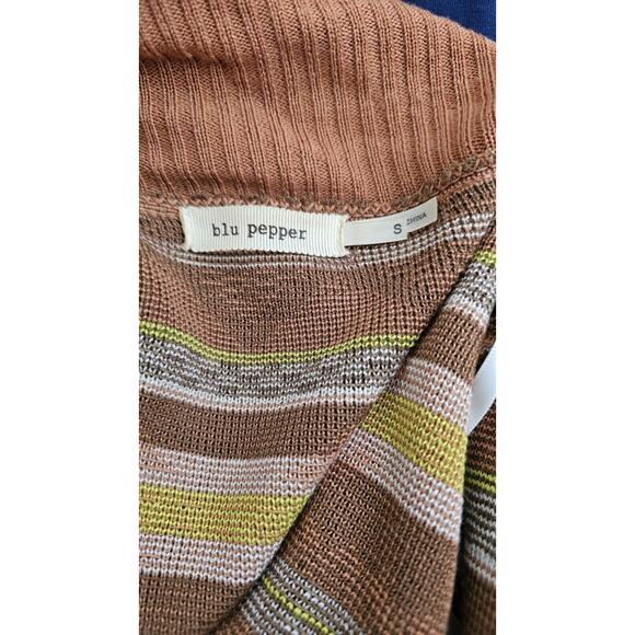 Blu Pepper Southwestern Design Fall Orange Brown Open Shawl Cardigan Sweater Sm - Picture 4 of 4